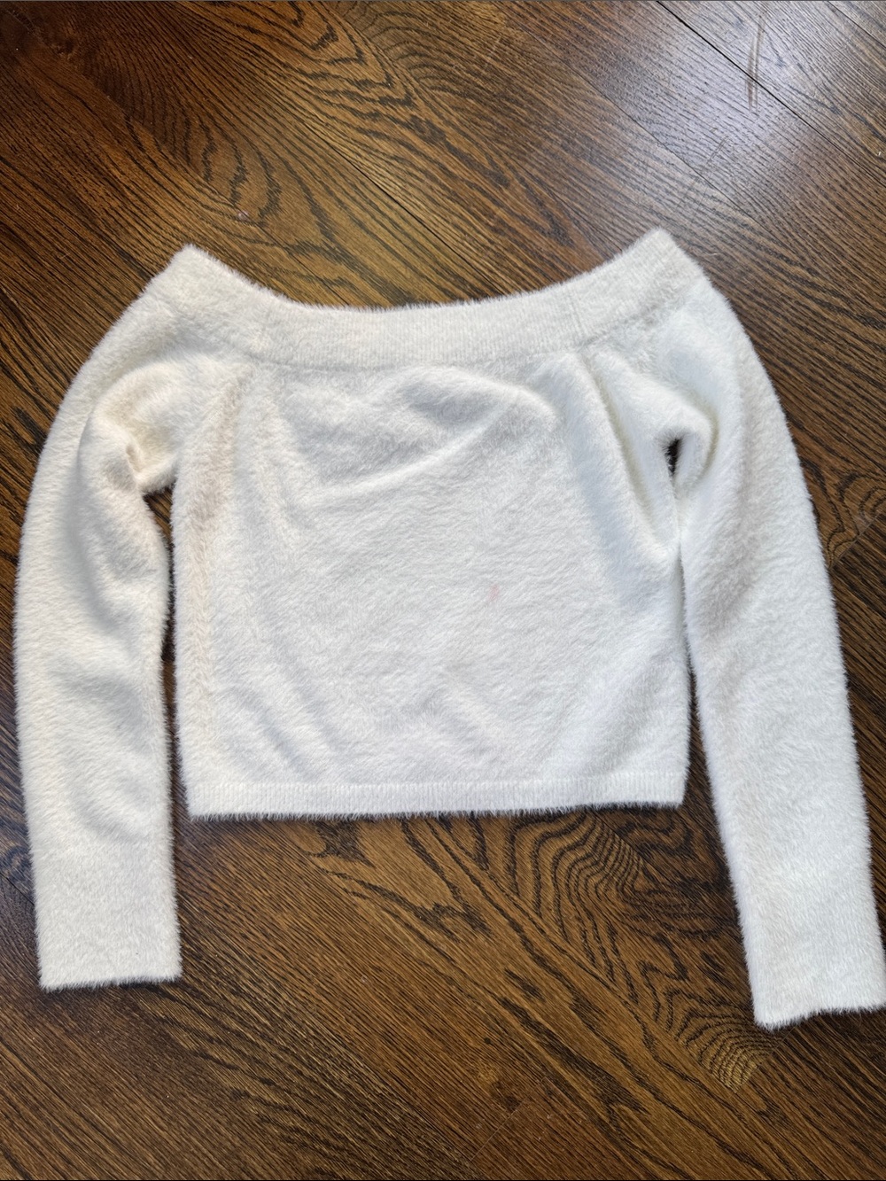 Good American Ivory Off-the-Shoulder Fuzzy Sweater